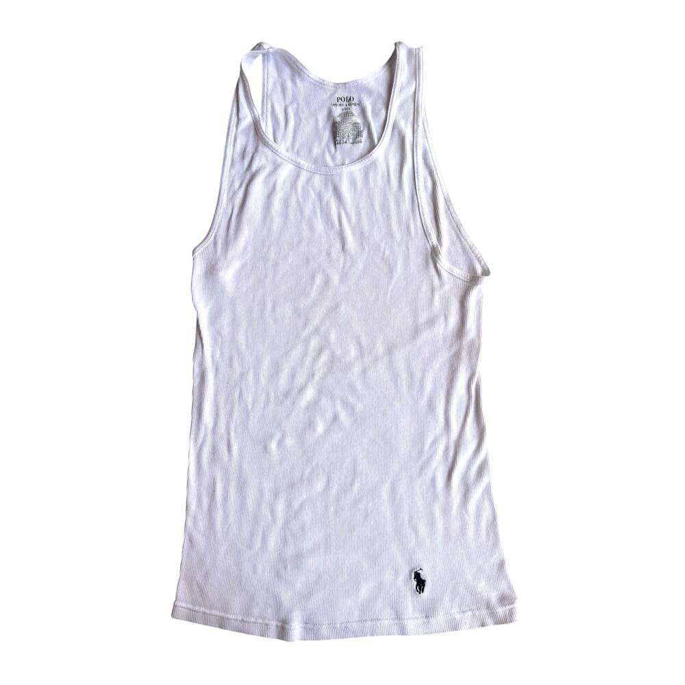 Polo Ralph Lauren White Ribbed Tank Classic Cotton Minimalist Quiet Luxury Large